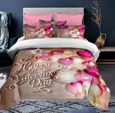 Valentine's Day Duvet Cover Set Red Rose I Love You Pattern King Size Couple Polyester Bedding Set Happy Romantic Quilt Cover