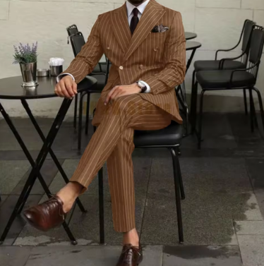 Men Suits Men's Two Piece Suit Double Breasted Man Fashionable and Slim-fitting Design Groom Wedding Dress Casual Striped Fabric