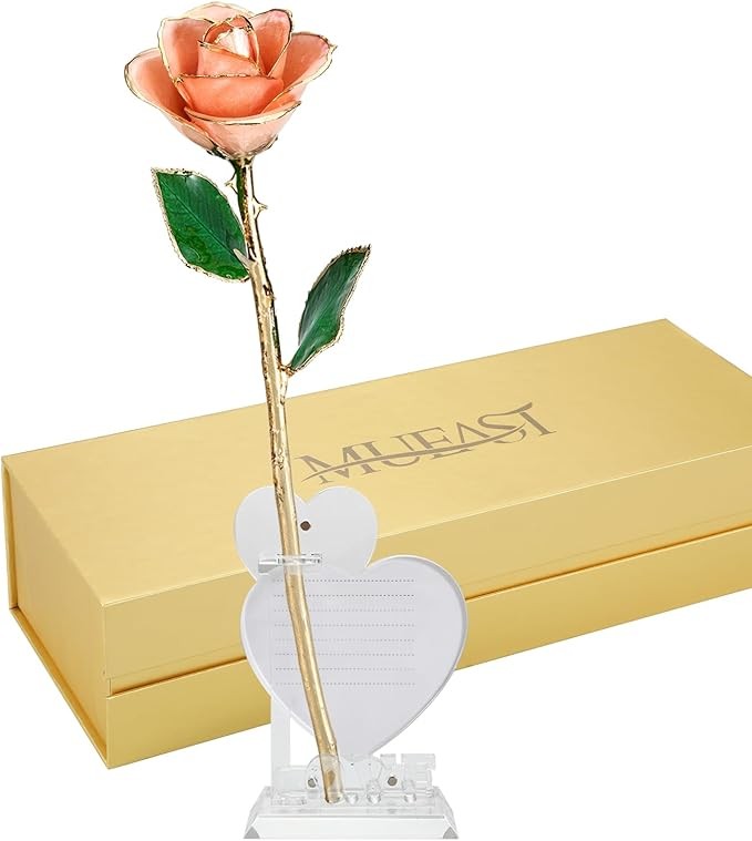 MUEAST Valentines Wife Gift Forever Real Rose Flowers Best Gifts for Women Gold Dipped Rose Flower Gift Daughter(Pink Rose with Stand)