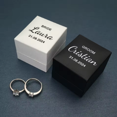 Set of 2 Personalized Wedding Ring Box Custom Names and Date Ring Holder Engagement Proposal Wedding Ceremony Ring Bearer Box