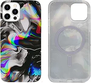 Magnetic Cellular Phone Case for iPhone 12/12 Pro 6.1 inch, Watercolor Black Marble, TPU, Slim Shockproof Protective Cover with Screen Protector, Compatible with MagSafe Charging