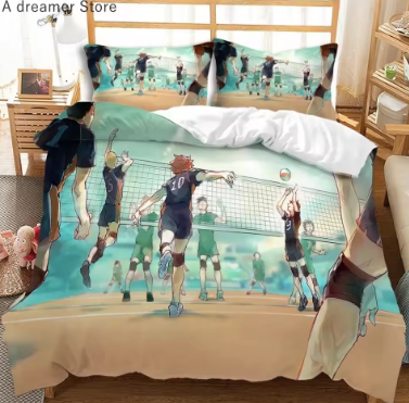 Haikyuu Bedding Set 3D Printed Volleyball Boys Cartoon Anime Duvet Covers Set Luxury Bedclothes For Kids Gift Decor Home
