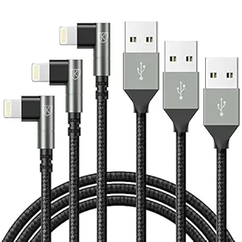 90 Degree iPhone Charger 6FT, [Apple MFi Certified] 3Pack Fast Charging Cables Cord,6Feet Right Angle Nylon Braided USB Lightning Cable for iPhone 14/13/12/11/Pro/Max/Mini/X/Plus/8/7/6/5S/Plus/iPad