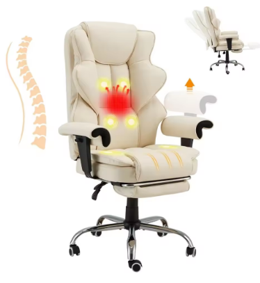 6-Point Massage Executive Chair,Heat Office Chair,Ergonomic Home Office Desk Chair with Retractable Footrest and Reclining