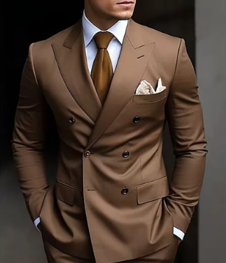 High Quality Brown Men's Suits Double Breasted Bespoke Double Breasted Peaked Lapel Formal Blazer Slim Fit 2 Piece Jacket Pants 18 sold