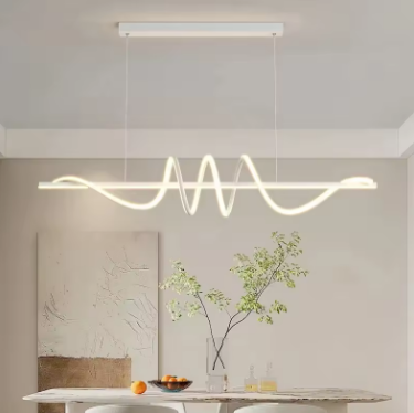 Minimalist Modern Dining Table LED Pendant Lights Linear Wavy Chandelier for Dining Room Living Room Bar Home Decor Hanging Lamp