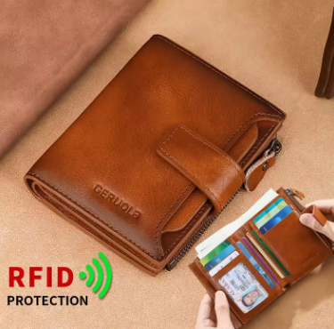 GERUOLA Mens Buckle, Zipper, Leather Wallet, Detachable Card, Large Capacity, Multi-functional Coin Pocket