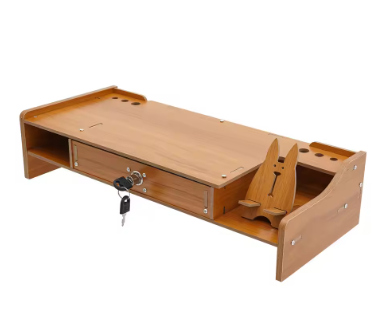 Wood Monitor Riser Drawer with Lock Computer Laptop PC Stand Desk Organizer